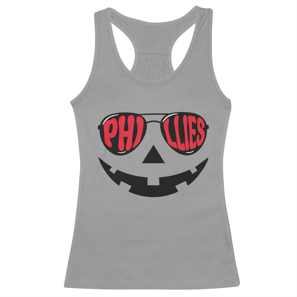 Halloween Phillies Racerback Tank Top Philadelphia Baseball Red October Jackolantern Pumpkin Face TS10 Sport Gray Print Your Wear