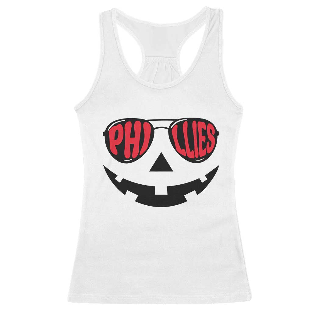 Halloween Philly Racerback Tank Top Philadelphia Baseball Red October Jackolantern Pumpkin Face TS10 White Print Your Wear