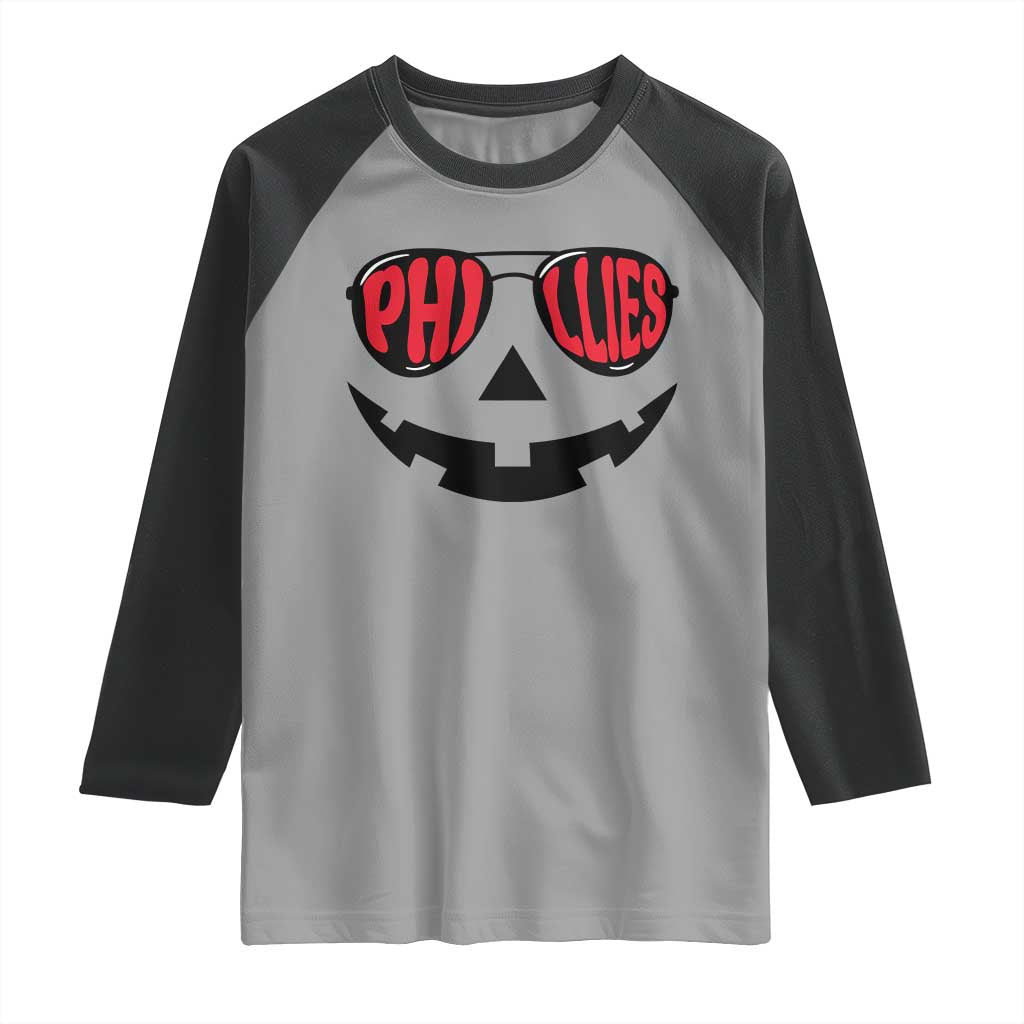 Halloween Philly Raglan Shirt Philadelphia Baseball Red October Jackolantern Pumpkin Face TS10 Sport Gray Black Print Your Wear