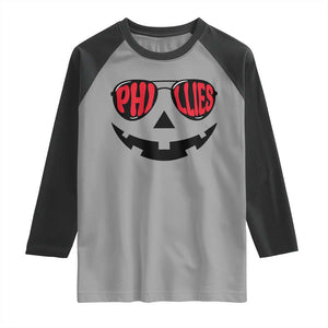 Halloween Phillies Raglan Shirt Philadelphia Baseball Red October Jackolantern Pumpkin Face TS10 Sport Gray Black Print Your Wear