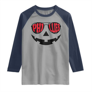 Halloween Philly Raglan Shirt Philadelphia Baseball Red October Jackolantern Pumpkin Face TS10 Sport Gray Navy Print Your Wear
