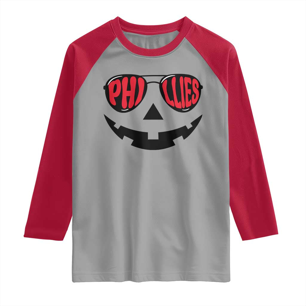 Halloween Philly Raglan Shirt Philadelphia Baseball Red October Jackolantern Pumpkin Face TS10 Sport Gray Red Print Your Wear
