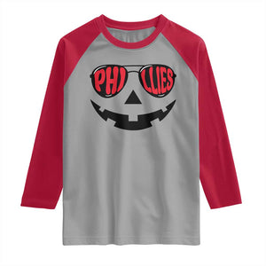 Halloween Phillies Raglan Shirt Philadelphia Baseball Red October Jackolantern Pumpkin Face TS10 Sport Gray Red Print Your Wear