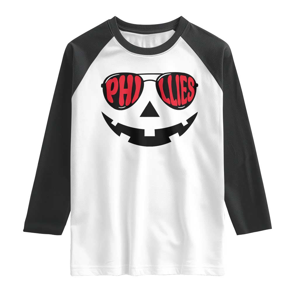 Halloween Philly Raglan Shirt Philadelphia Baseball Red October Jackolantern Pumpkin Face TS10 White Black Print Your Wear