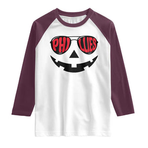 Halloween Phillies Raglan Shirt Philadelphia Baseball Red October Jackolantern Pumpkin Face TS10 White Maroon Print Your Wear