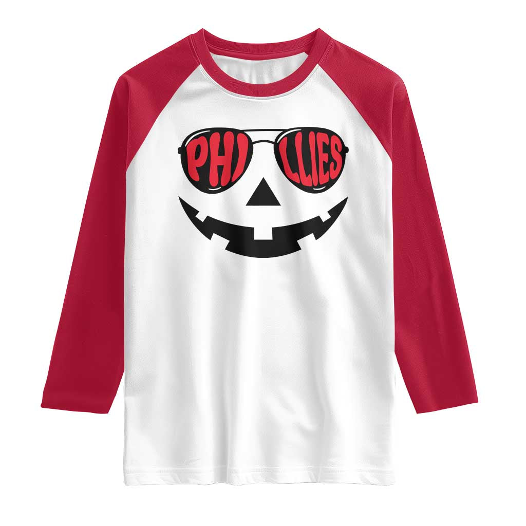 Halloween Phillies Raglan Shirt Philadelphia Baseball Red October Jackolantern Pumpkin Face TS10 White Red Print Your Wear