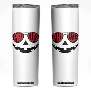Halloween Phillies Skinny Tumbler Philadelphia Baseball Red October Jackolantern Pumpkin Face TS10 White Print Your Wear
