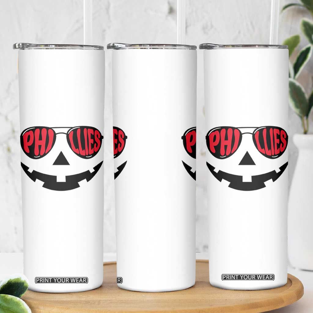 Halloween Phillies Skinny Tumbler Philadelphia Baseball Red October Jackolantern Pumpkin Face TS10 Print Your Wear