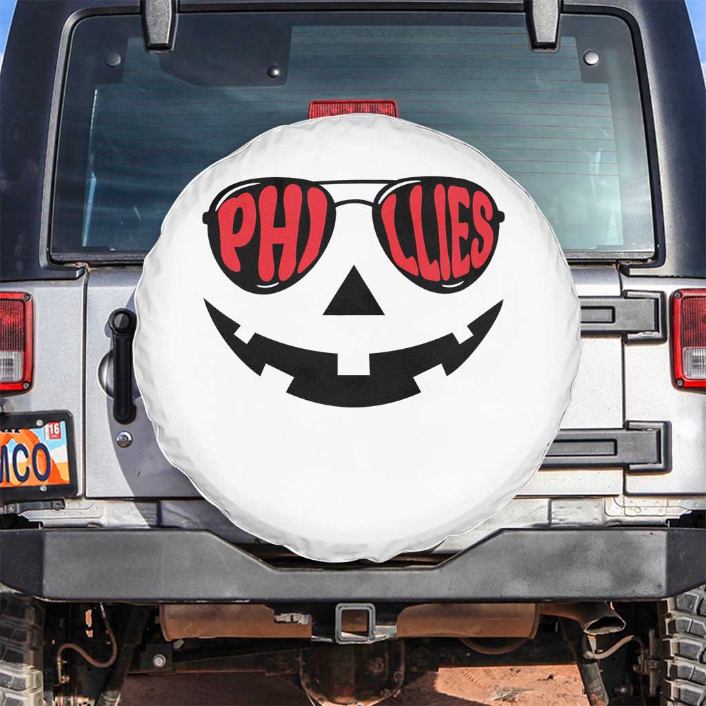 Halloween Phillies Spare Tire Cover Philadelphia Baseball Red October Jackolantern Pumpkin Face TS10 No hole White Print Your Wear