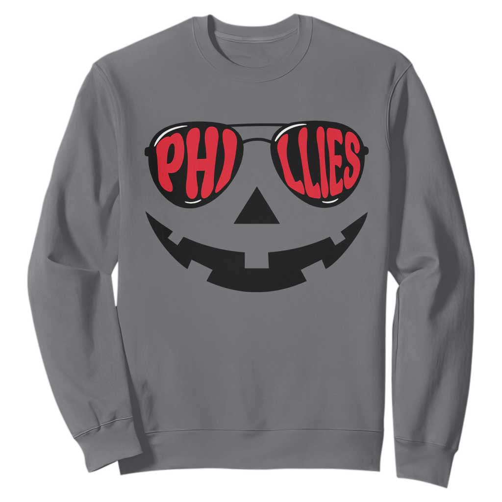 Halloween Philly Sweatshirt Philadelphia Baseball Red October Jackolantern Pumpkin Face TS10 Charcoal Print Your Wear