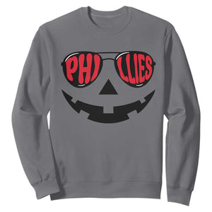 Halloween Phillies Sweatshirt Philadelphia Baseball Red October Jackolantern Pumpkin Face TS10 Charcoal Print Your Wear
