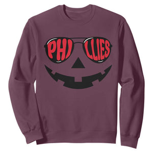 Halloween Phillies Sweatshirt Philadelphia Baseball Red October Jackolantern Pumpkin Face TS10 Maroon Print Your Wear