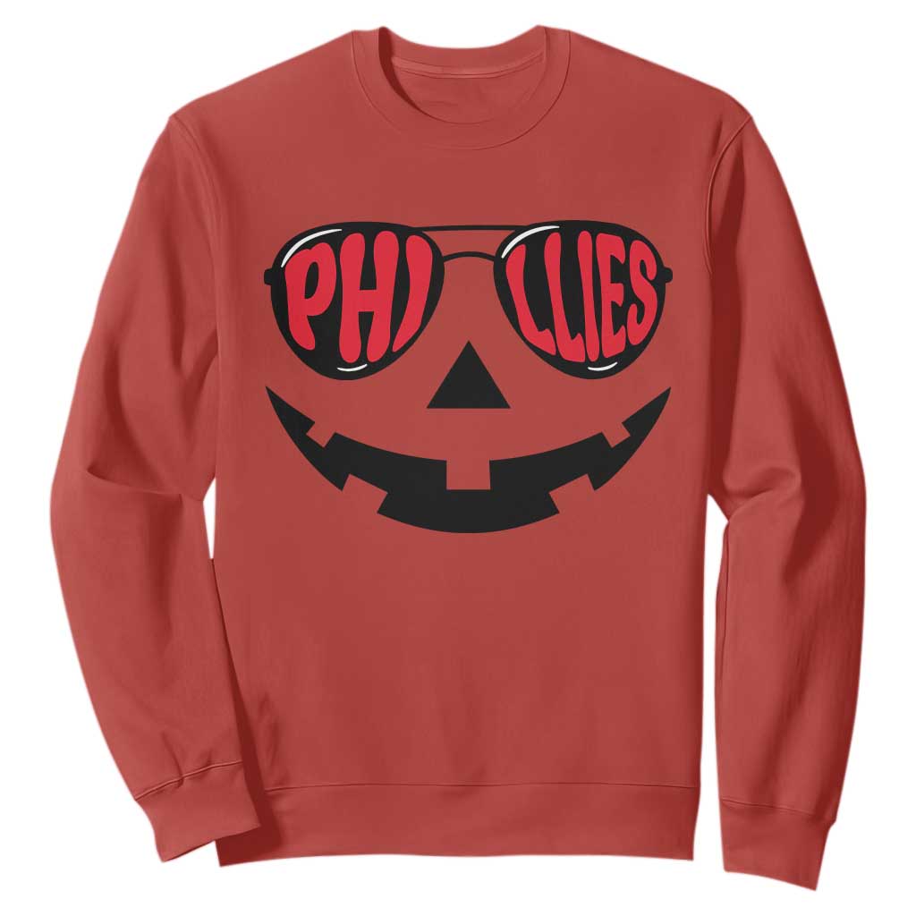 Halloween Phillies Sweatshirt Philadelphia Baseball Red October Jackolantern Pumpkin Face TS10 Red Print Your Wear