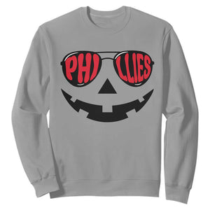 Halloween Phillies Sweatshirt Philadelphia Baseball Red October Jackolantern Pumpkin Face TS10 Sport Gray Print Your Wear