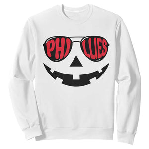 Halloween Phillies Sweatshirt Philadelphia Baseball Red October Jackolantern Pumpkin Face TS10 White Print Your Wear