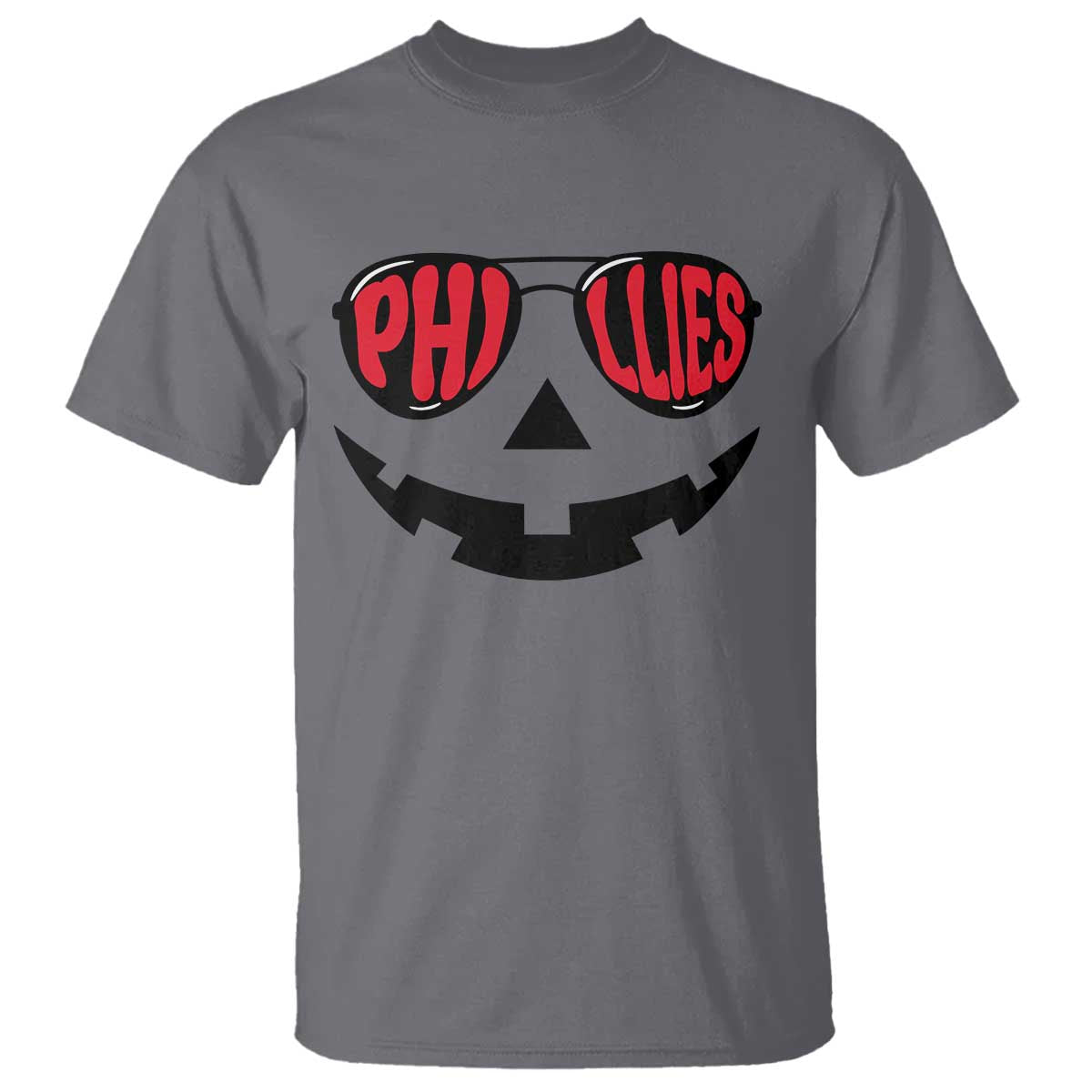 Halloween Philly T Shirt Philadelphia Baseball Red October Jackolantern Pumpkin Face TS10 Charcoal Print Your Wear