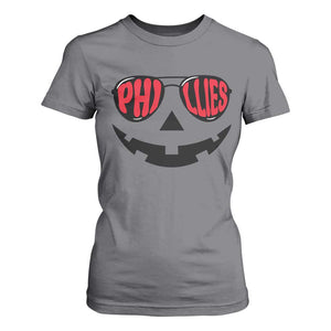 Halloween Philly T Shirt For Women Philadelphia Baseball Red October Jackolantern Pumpkin Face TS10 Charcoal Print Your Wear