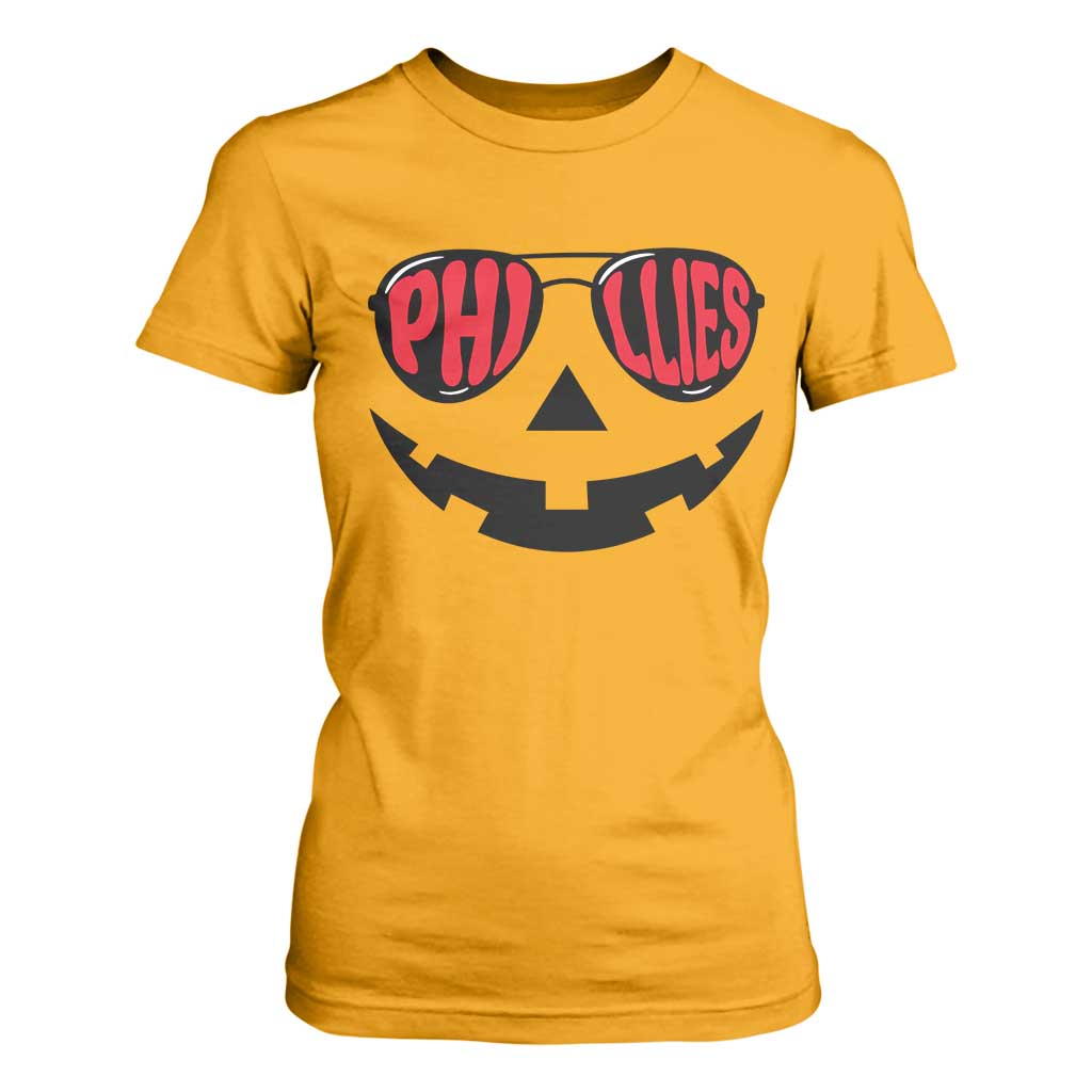 Halloween Phillies T Shirt For Women Philadelphia Baseball Red October Jackolantern Pumpkin Face TS10 Gold Print Your Wear