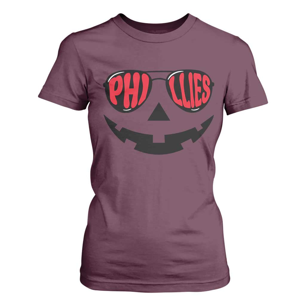 Halloween Philly T Shirt For Women Philadelphia Baseball Red October Jackolantern Pumpkin Face TS10 Maroon Print Your Wear