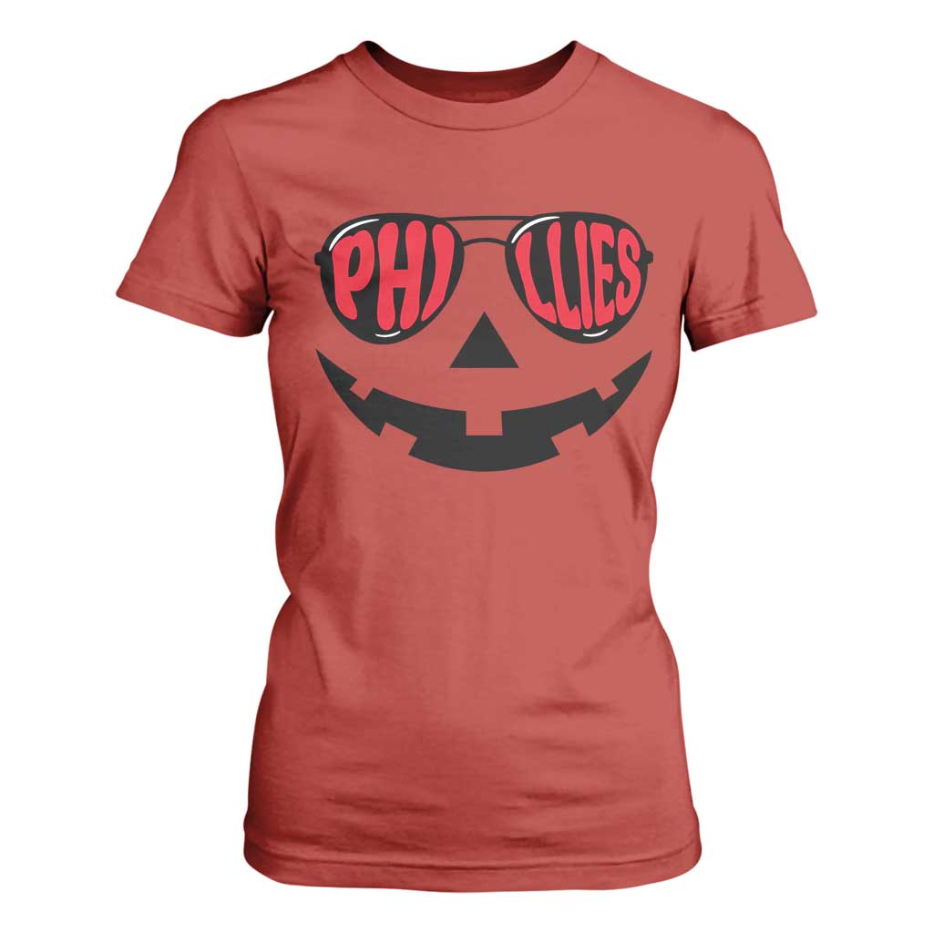 Halloween Philly T Shirt For Women Philadelphia Baseball Red October Jackolantern Pumpkin Face TS10 Red Print Your Wear