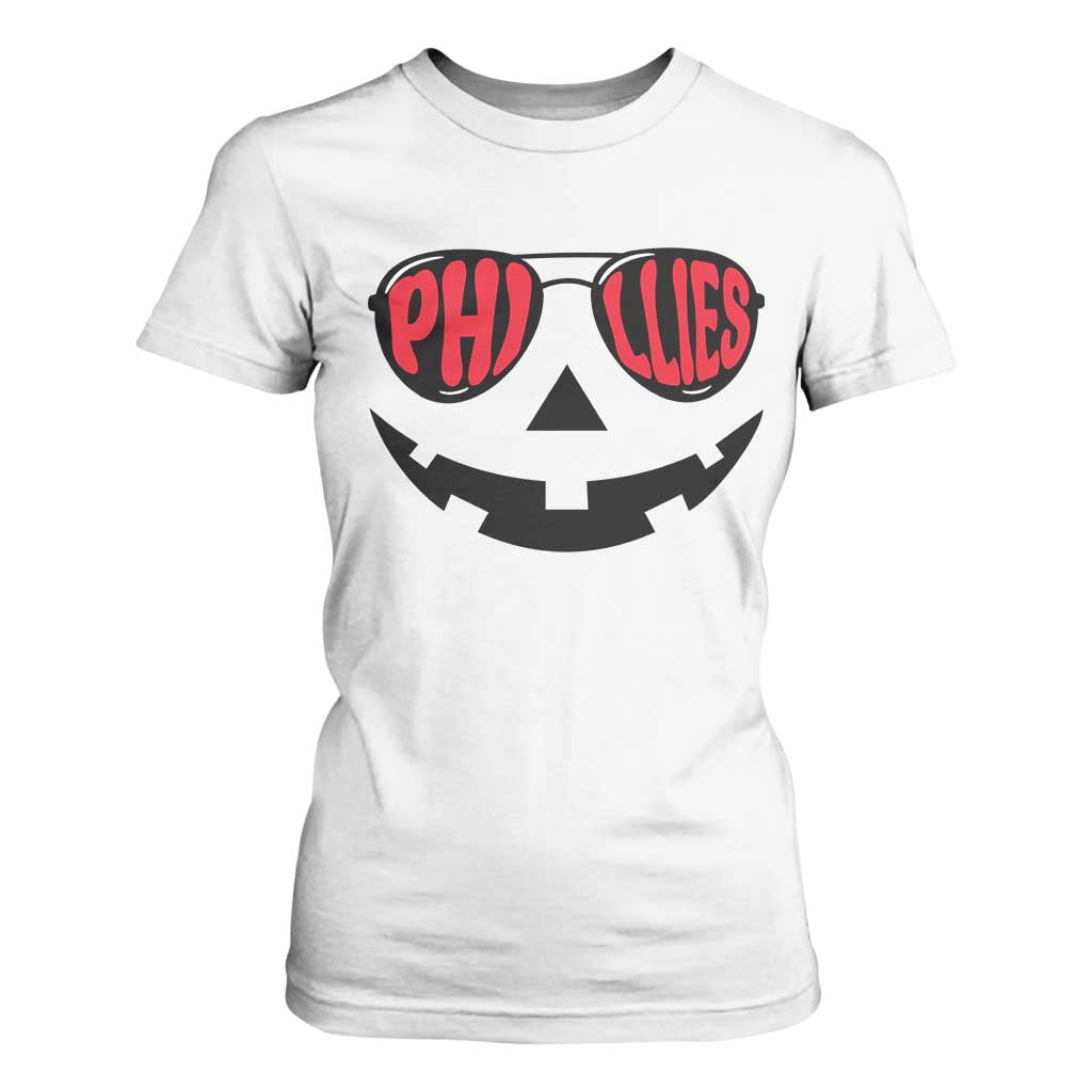 Halloween Phillies T Shirt For Women Philadelphia Baseball Red October Jackolantern Pumpkin Face TS10 White Print Your Wear