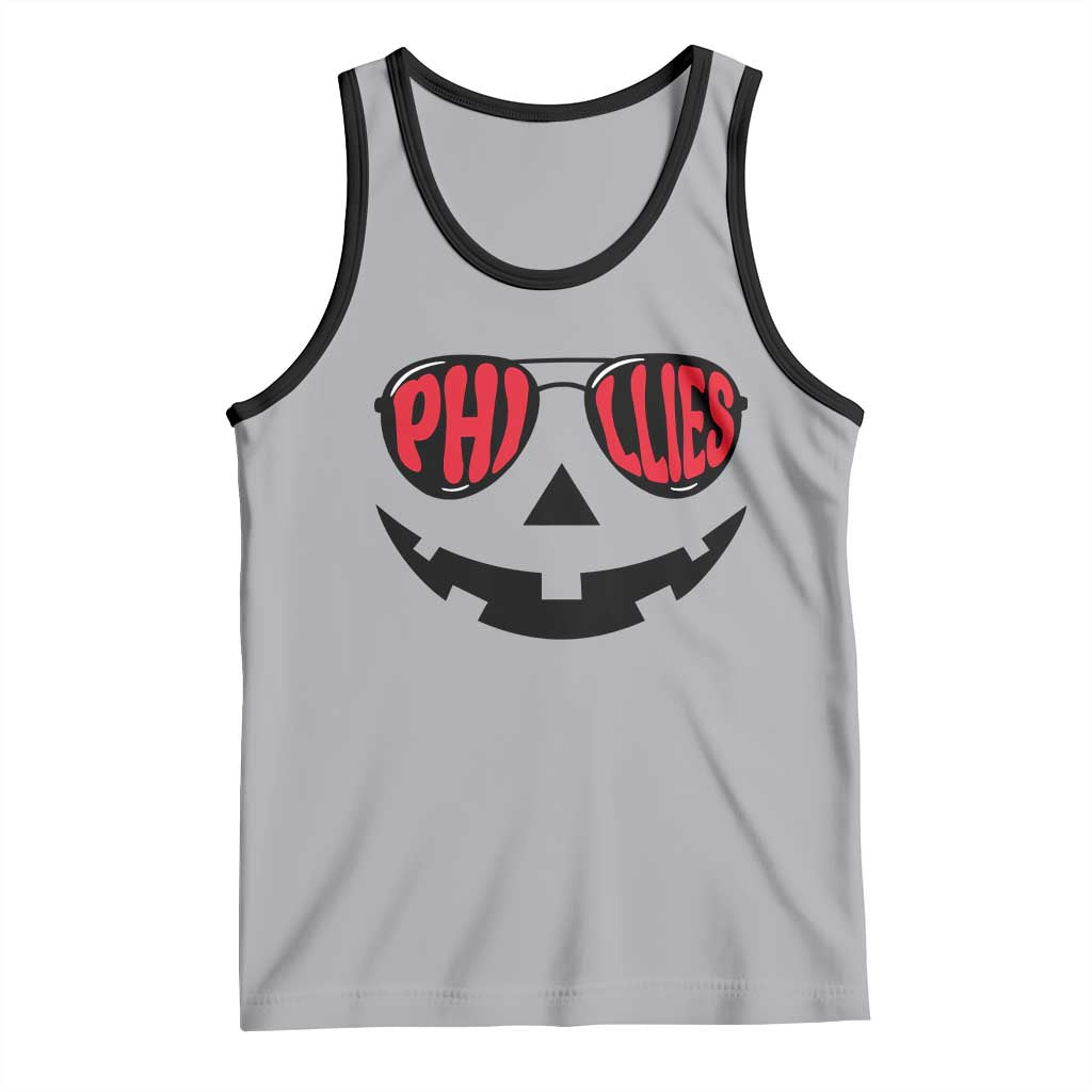 Halloween Phillies Tank Top Philadelphia Baseball Red October Jackolantern Pumpkin Face TS10 Athletic Heather Black Print Your Wear