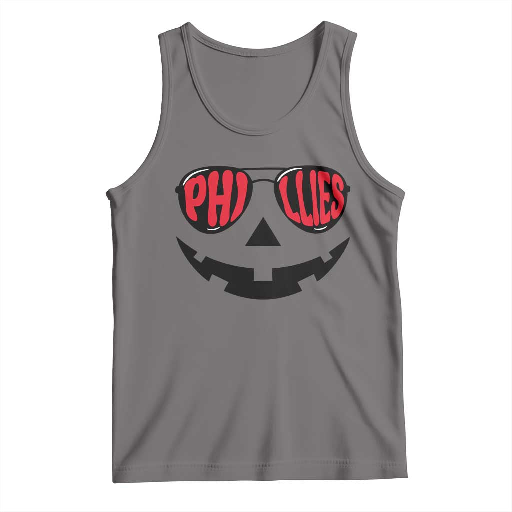 Halloween Phillies Tank Top Philadelphia Baseball Red October Jackolantern Pumpkin Face TS10 Deep Heather Print Your Wear
