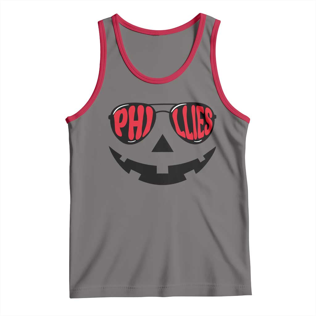 Halloween Phillies Tank Top Philadelphia Baseball Red October Jackolantern Pumpkin Face TS10 Deep Heather Red Print Your Wear
