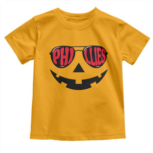 Halloween Phillies Toddler T Shirt Philadelphia Baseball Red October Jackolantern Pumpkin Face TS10 Gold Print Your Wear
