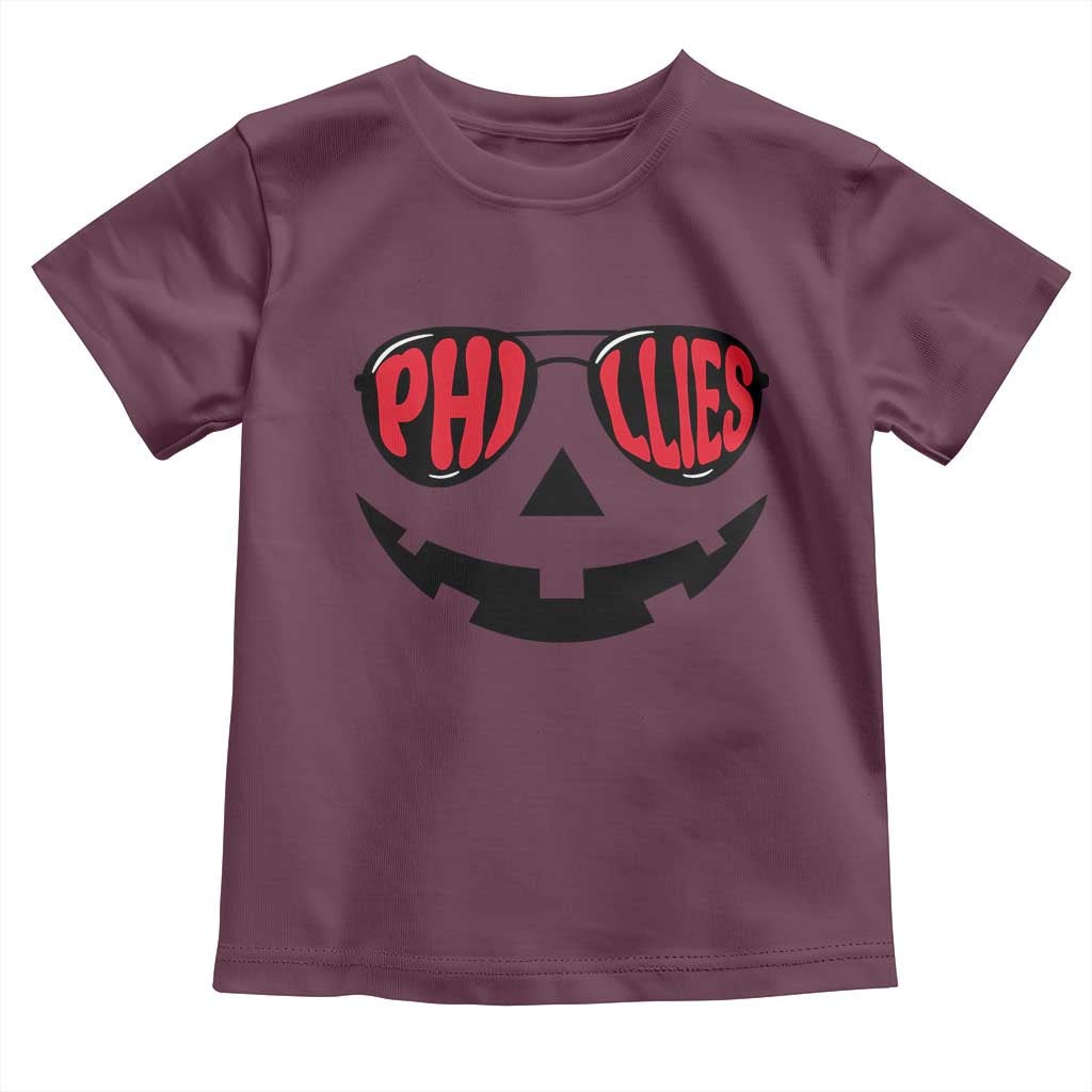 Halloween Philly Toddler T Shirt Philadelphia Baseball Red October Jackolantern Pumpkin Face TS10 Maroon Print Your Wear