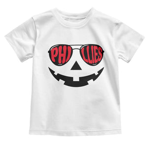 Halloween Phillies Toddler T Shirt Philadelphia Baseball Red October Jackolantern Pumpkin Face TS10 White Print Your Wear