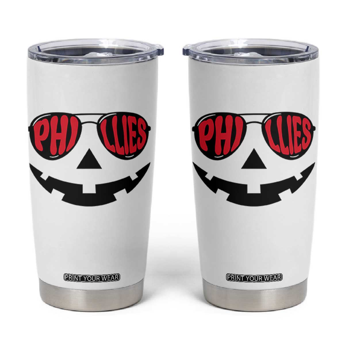 Halloween Phillies Tumbler Cup Philadelphia Baseball Red October Jackolantern Pumpkin Face TS10 White Print Your Wear