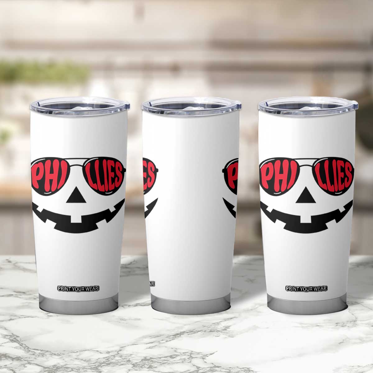 Halloween Philly Tumbler Cup Philadelphia Baseball Red October Jackolantern Pumpkin Face TS10 Print Your Wear
