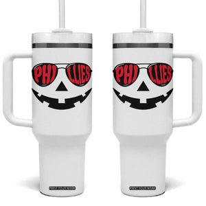 Halloween Philly Tumbler With Handle Philadelphia Baseball Red October Jackolantern Pumpkin Face TS10 One Size: 40 oz White Print Your Wear