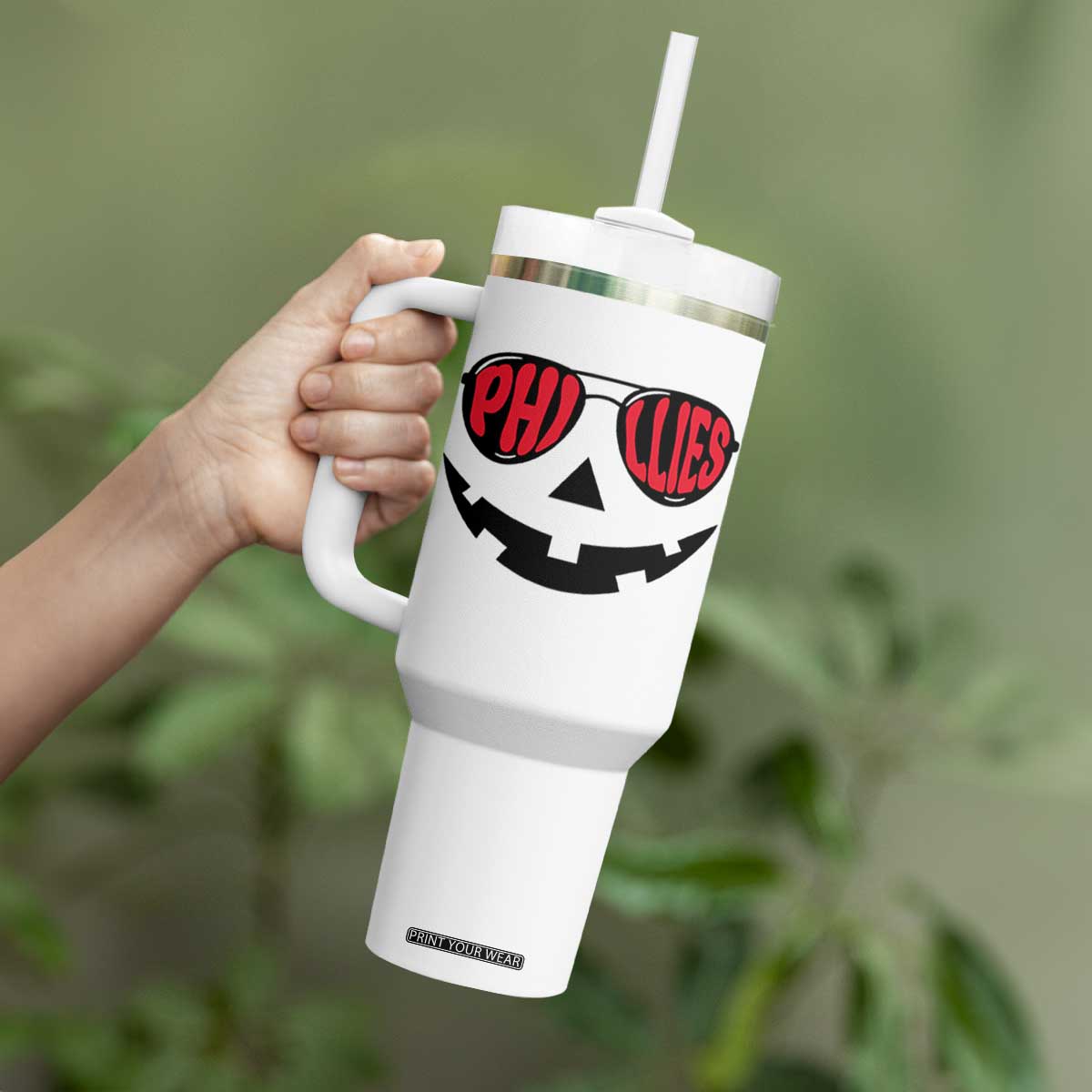 Halloween Philly Tumbler With Handle Philadelphia Baseball Red October Jackolantern Pumpkin Face TS10 Print Your Wear