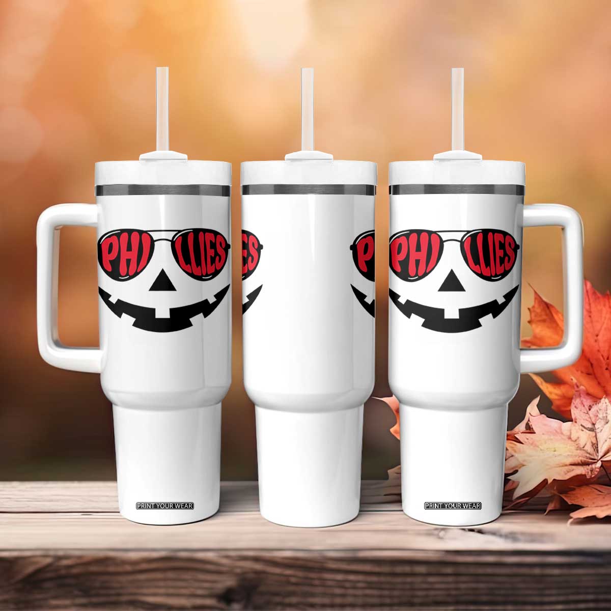 Halloween Philly Tumbler With Handle Philadelphia Baseball Red October Jackolantern Pumpkin Face TS10 Print Your Wear