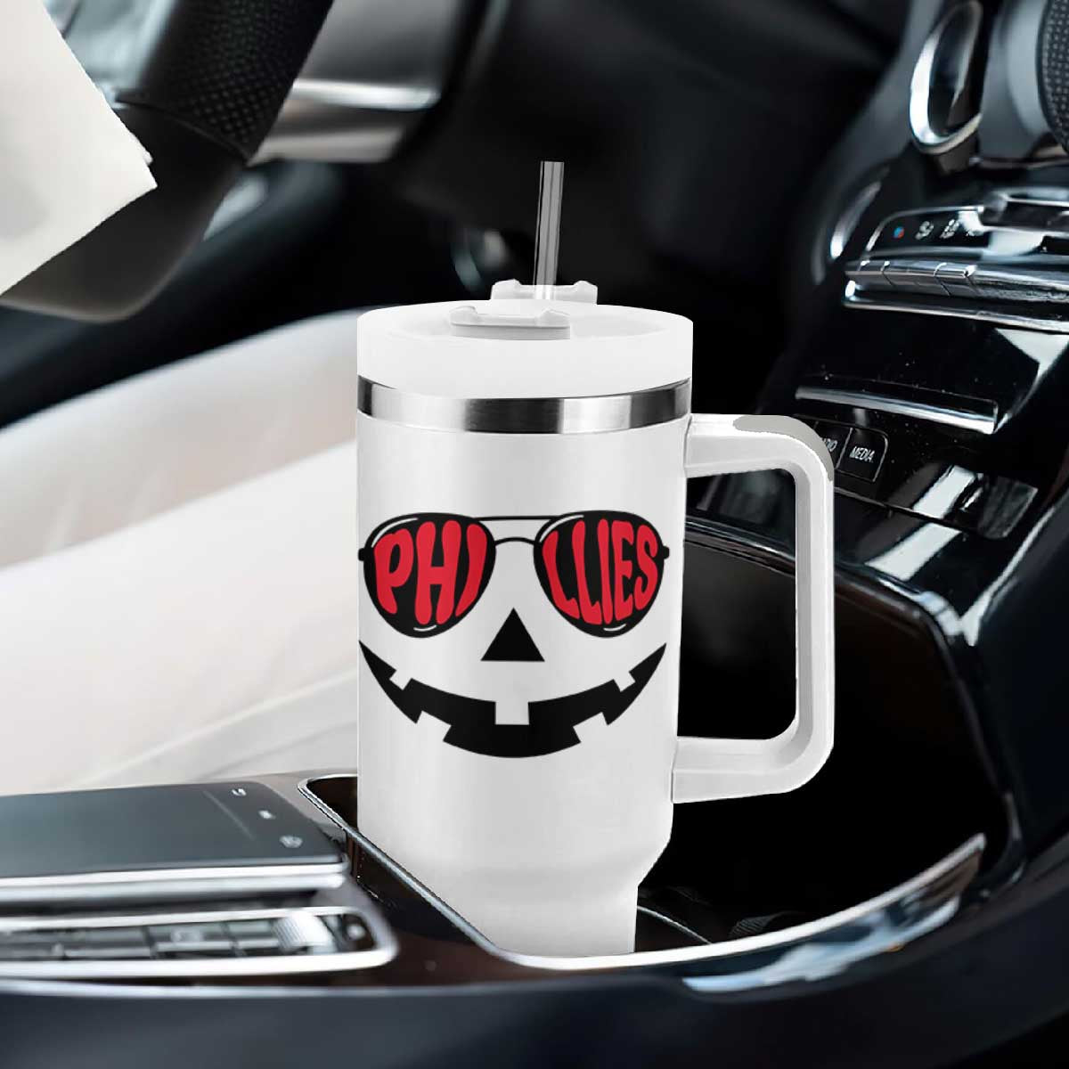 Halloween Phillies Tumbler With Handle Philadelphia Baseball Red October Jackolantern Pumpkin Face TS10 Print Your Wear