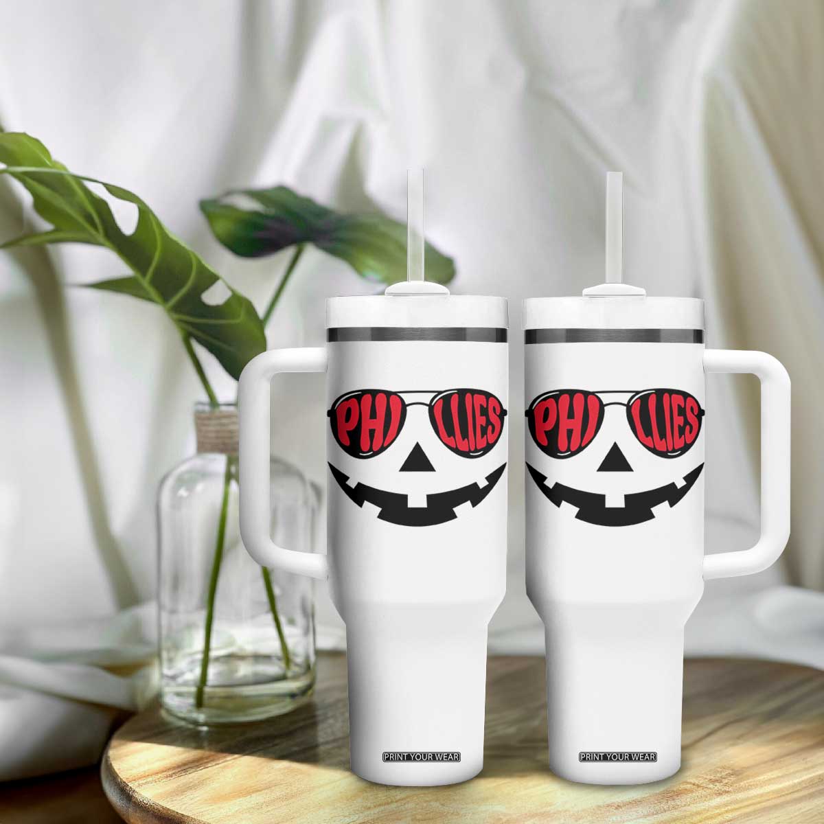 Halloween Philly Tumbler With Handle Philadelphia Baseball Red October Jackolantern Pumpkin Face TS10 Print Your Wear