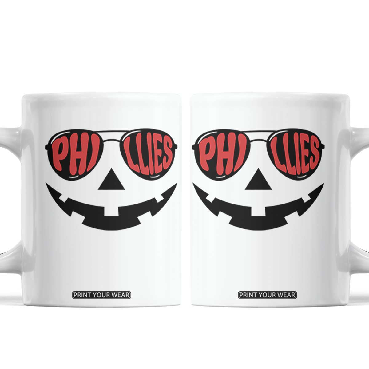 Halloween Phillies Coffee Mug Philadelphia Baseball Red October Jackolantern Pumpkin Face TS10 White Print Your Wear