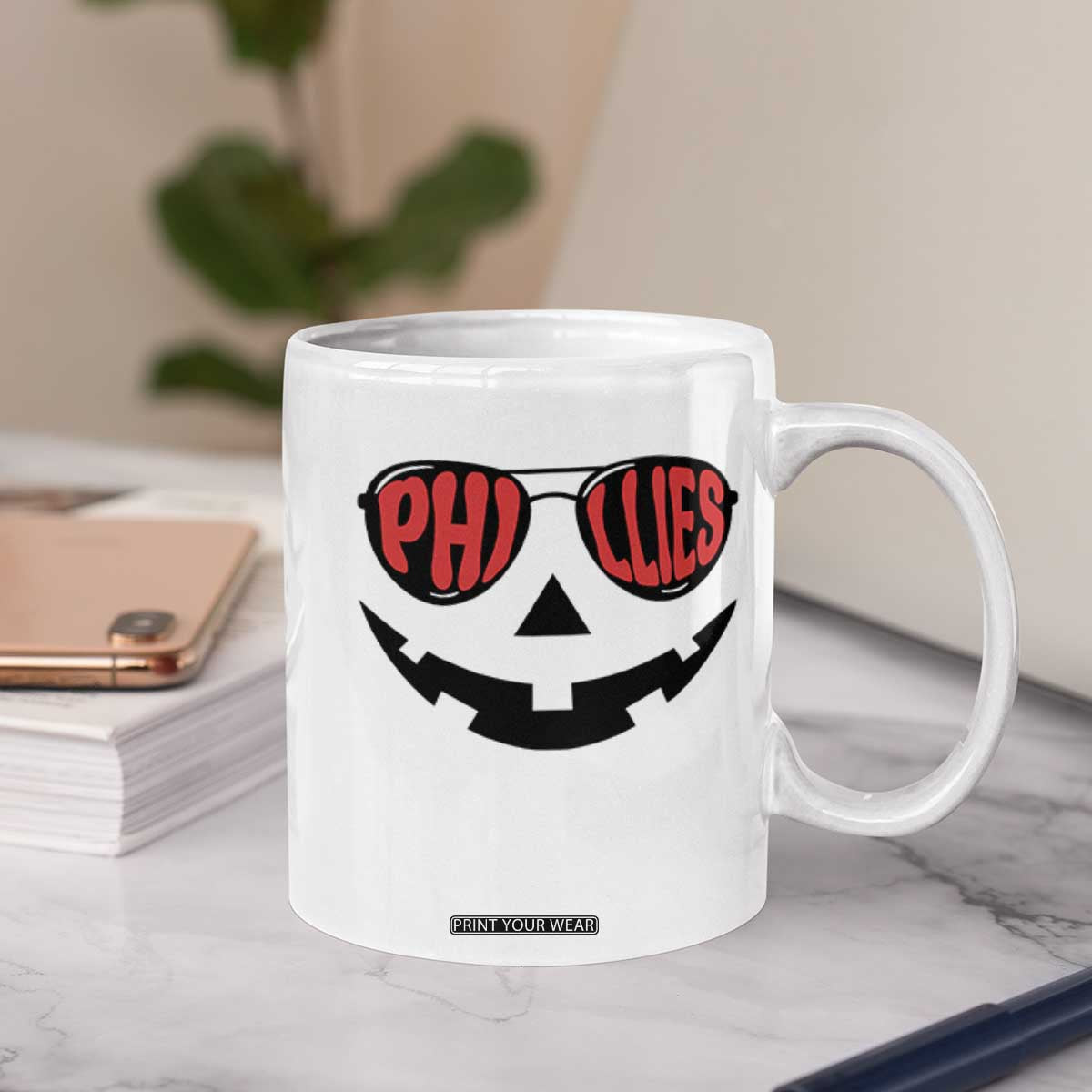 Halloween Phillies Coffee Mug Philadelphia Baseball Red October Jackolantern Pumpkin Face TS10 Print Your Wear