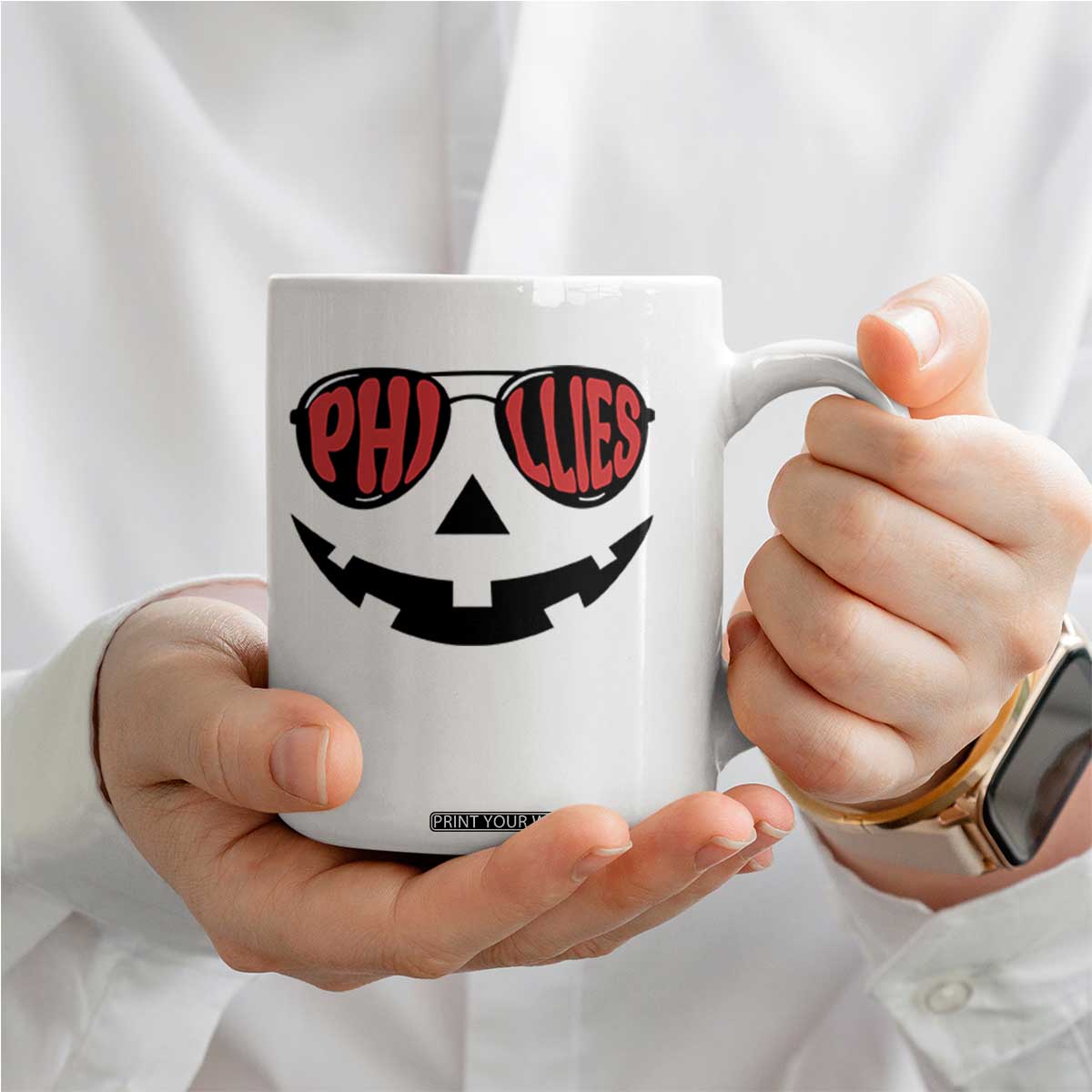 Halloween Phillies Coffee Mug Philadelphia Baseball Red October Jackolantern Pumpkin Face TS10 Print Your Wear