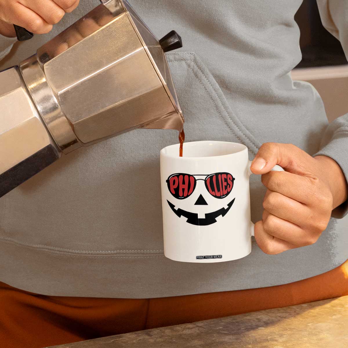 Halloween Phillies Coffee Mug Philadelphia Baseball Red October Jackolantern Pumpkin Face TS10 Print Your Wear