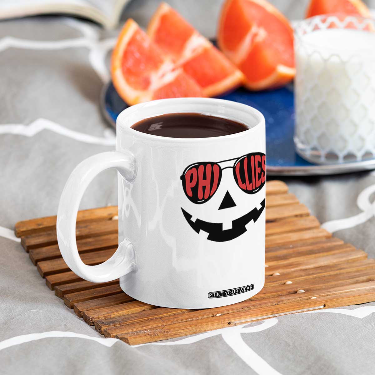 Halloween Phillies Coffee Mug Philadelphia Baseball Red October Jackolantern Pumpkin Face TS10 Print Your Wear