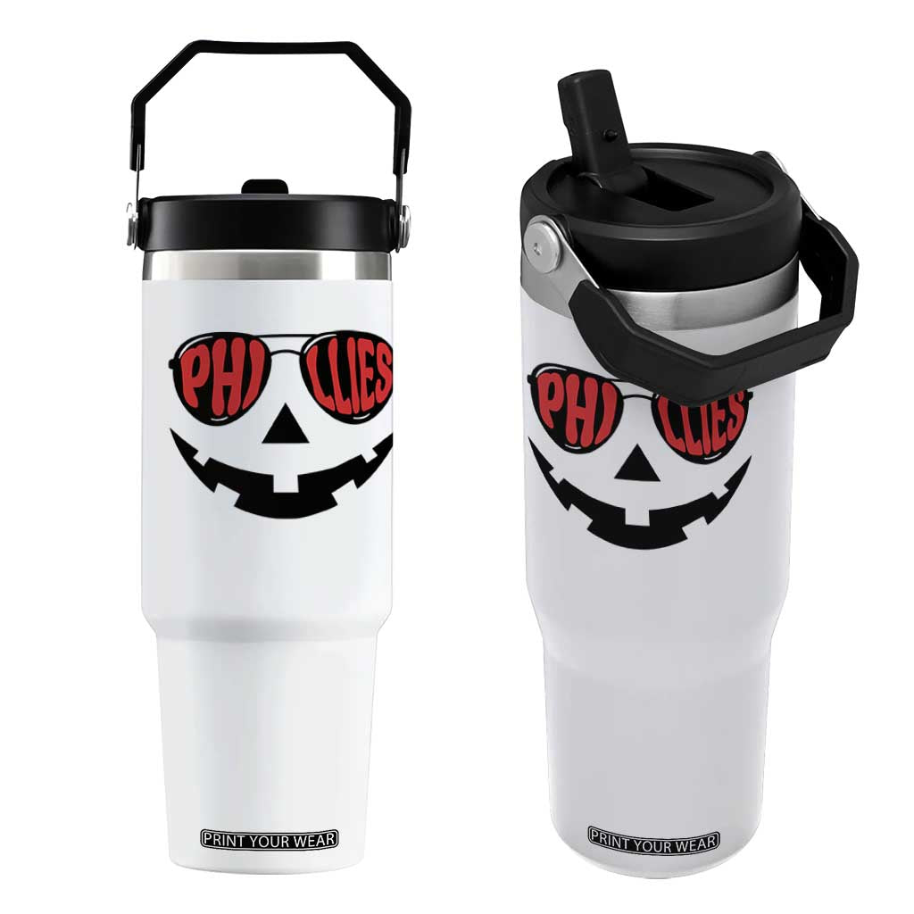 Halloween Philly Flip Straw Tumbler Philadelphia Baseball Red October Jackolantern Pumpkin Face TS10 One Size: 30 oz White Print Your Wear