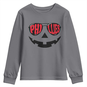 Halloween Phillies Youth Sweatshirt Philadelphia Baseball Red October Jackolantern Pumpkin Face TS10 Charcoal Print Your Wear