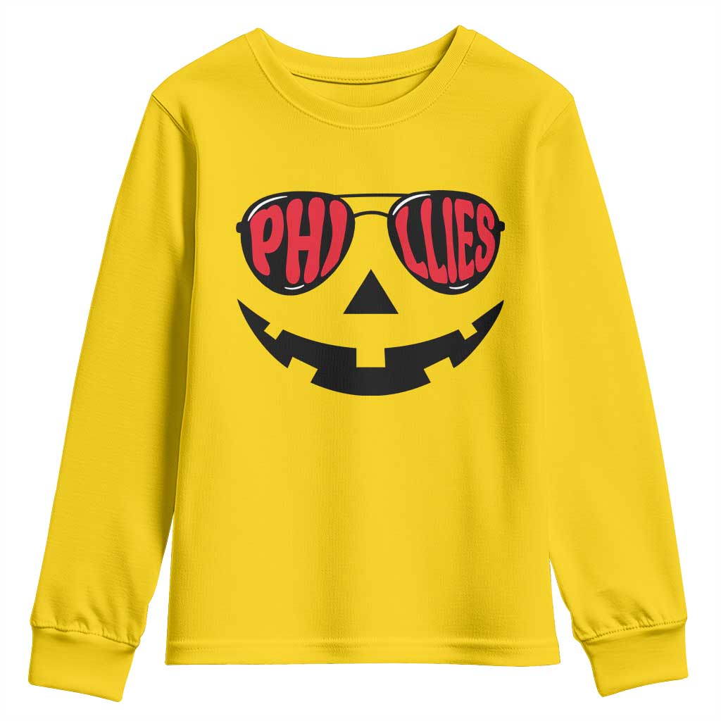 Halloween Philly Youth Sweatshirt Philadelphia Baseball Red October Jackolantern Pumpkin Face TS10 Daisy Print Your Wear