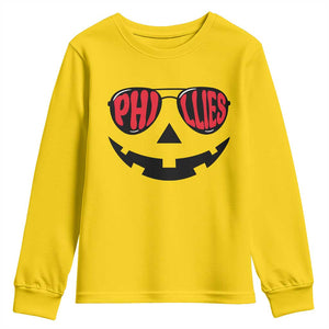 Halloween Phillies Youth Sweatshirt Philadelphia Baseball Red October Jackolantern Pumpkin Face TS10 Daisy Print Your Wear