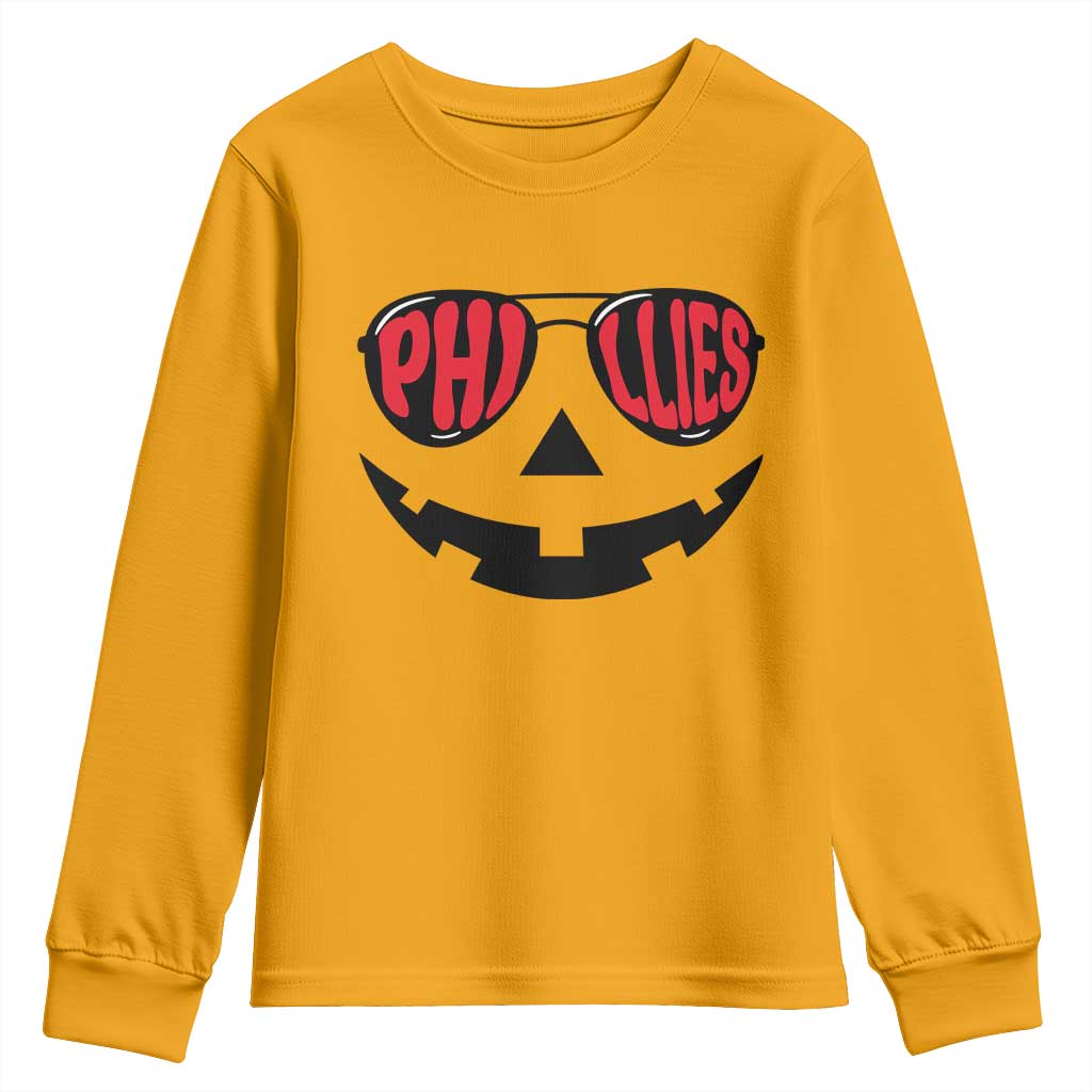 Halloween Philly Youth Sweatshirt Philadelphia Baseball Red October Jackolantern Pumpkin Face TS10 Gold Print Your Wear