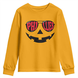 Halloween Phillies Youth Sweatshirt Philadelphia Baseball Red October Jackolantern Pumpkin Face TS10 Gold Print Your Wear