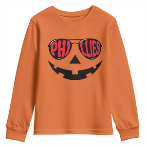 Halloween Phillies Youth Sweatshirt Philadelphia Baseball Red October Jackolantern Pumpkin Face TS10 Orange Print Your Wear